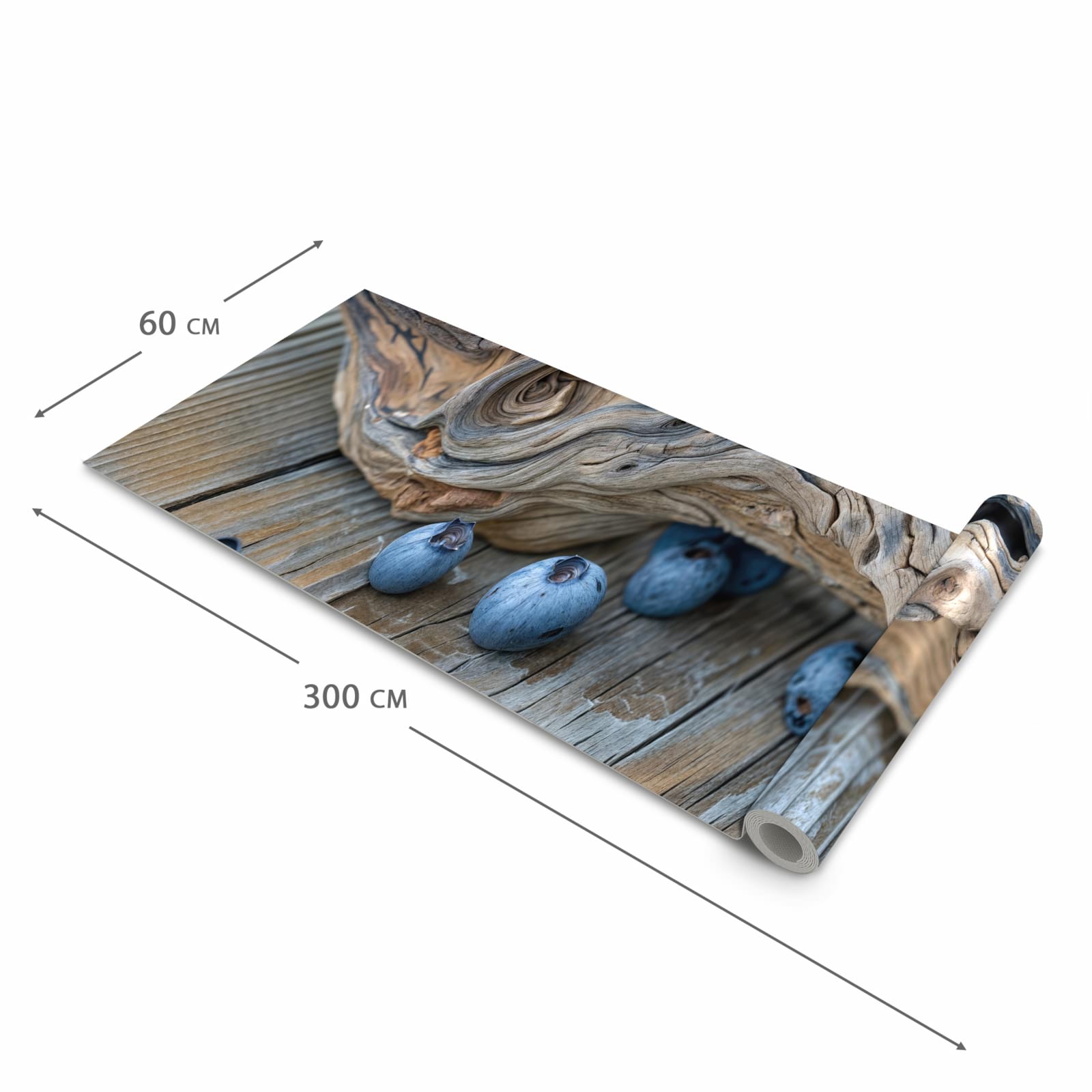 UV-beständiger Küchenläufer mit Motiv auf und Blaubeeren in der Grösse 80x300 cm