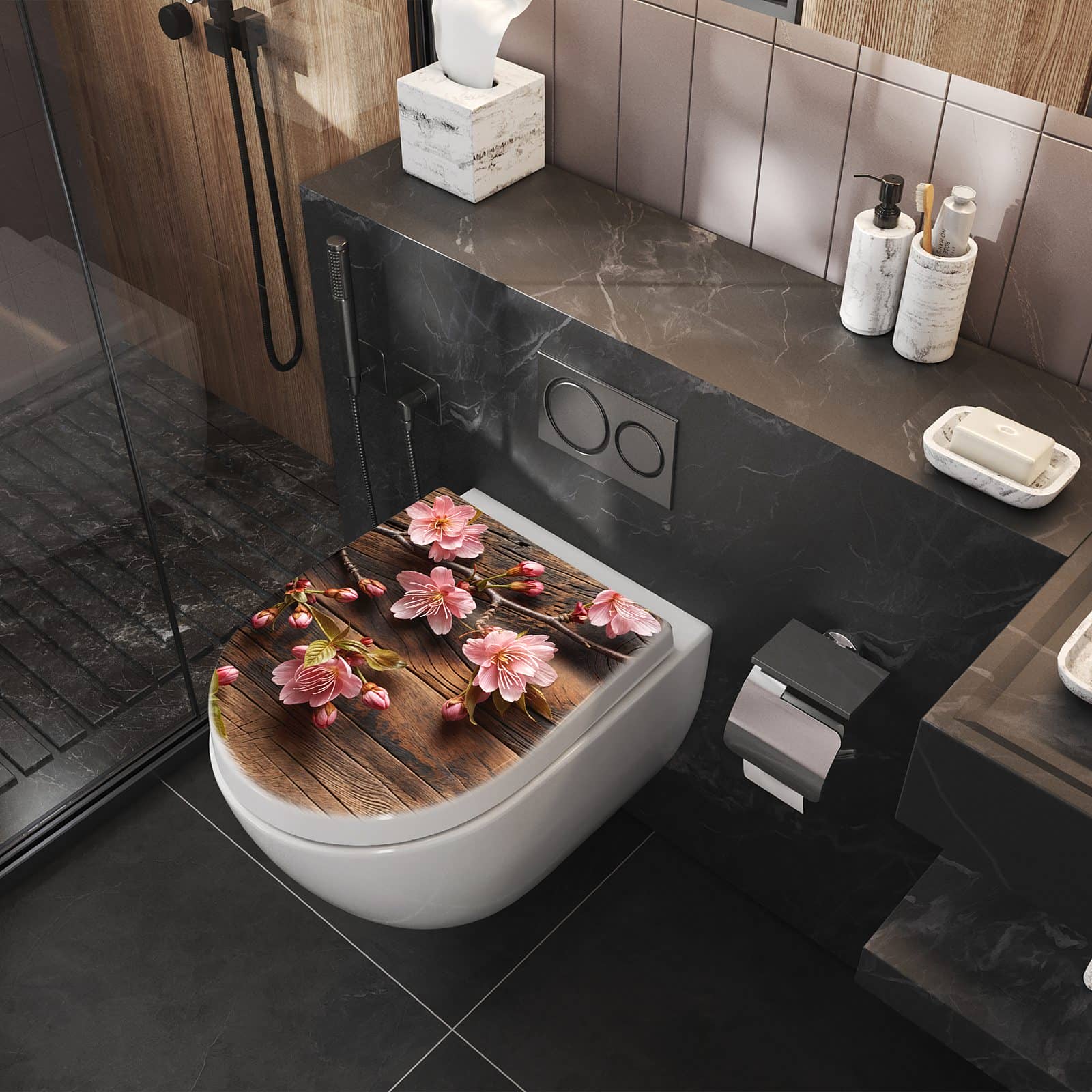 WC-Sitz mit Absenkautomatik Holzblüten