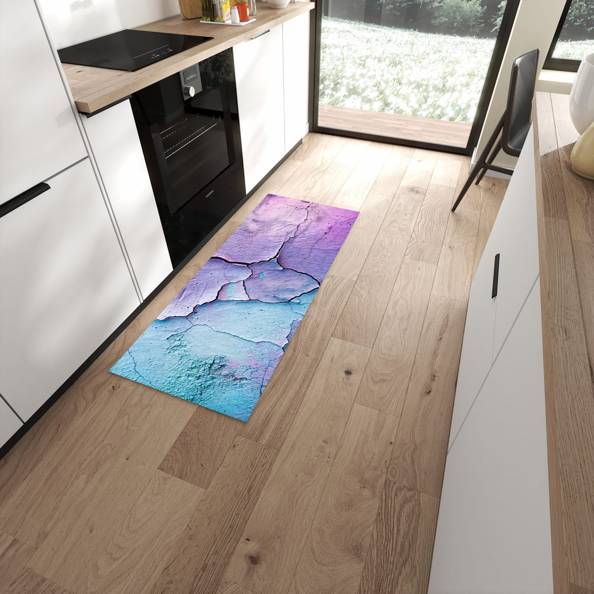 Formstabiler Küchenläufer nach Maß mit Motiv Oberfläche des Rissige in moderner Küche #grösse_60 x 150 cm