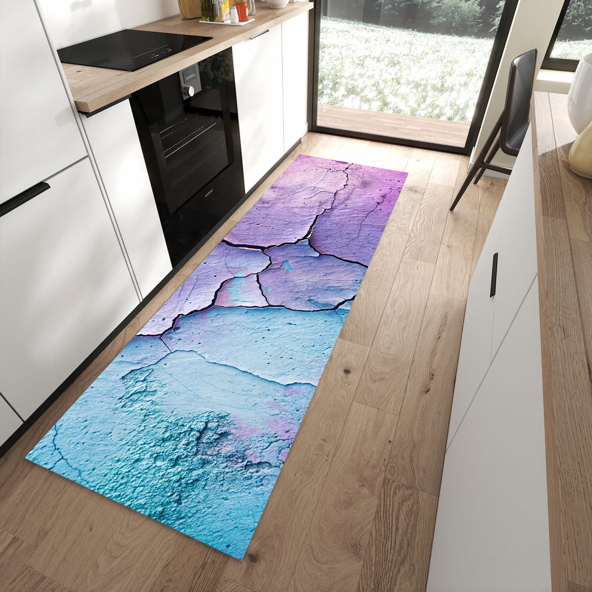 Wasserabweisender Teppich für Küche mit Motiv Oberfläche des Rissige in moderner Küche