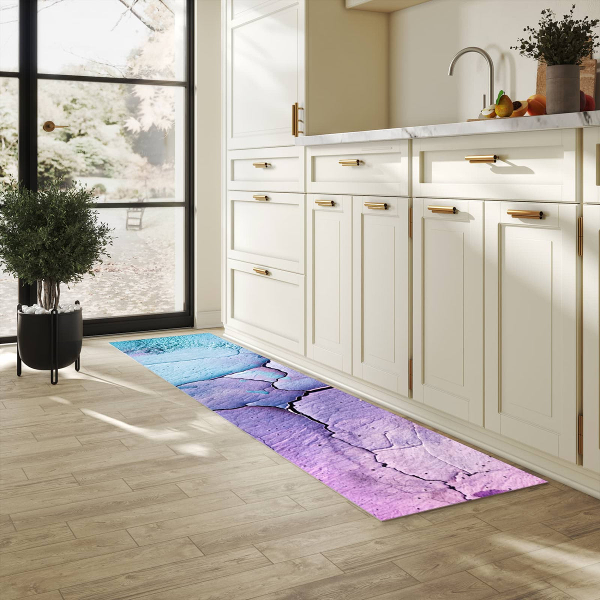 Hygienischer rutschfester Küchenteppich mit Motiv Oberfläche des Rissige in heller Küche