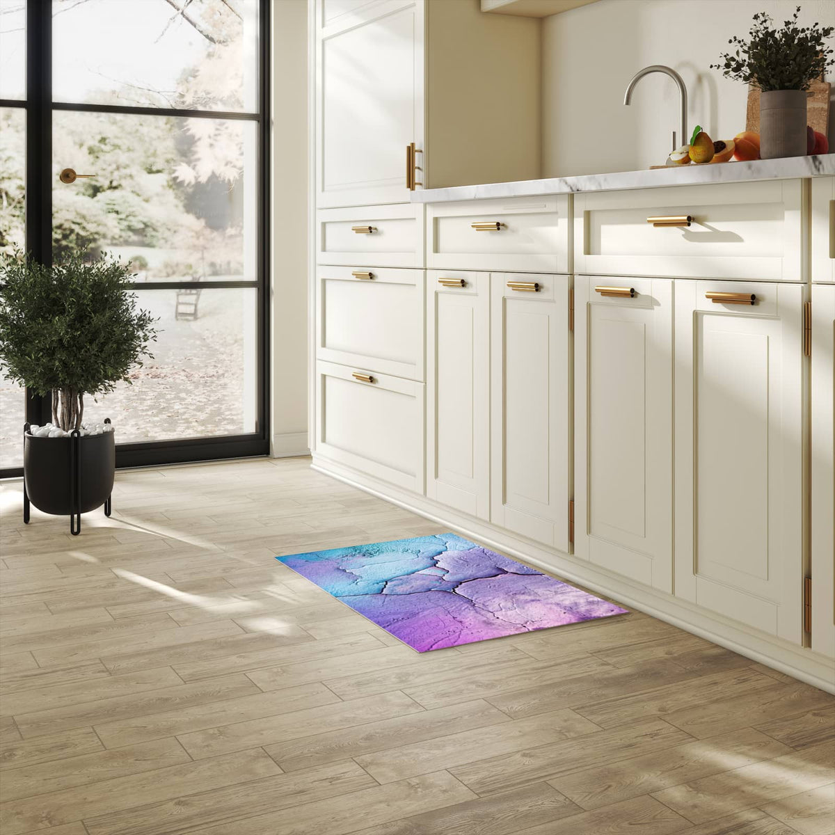 Waschbarer Teppich fürs Esszimmer mit Motiv Oberfläche des Rissige in heller Küche