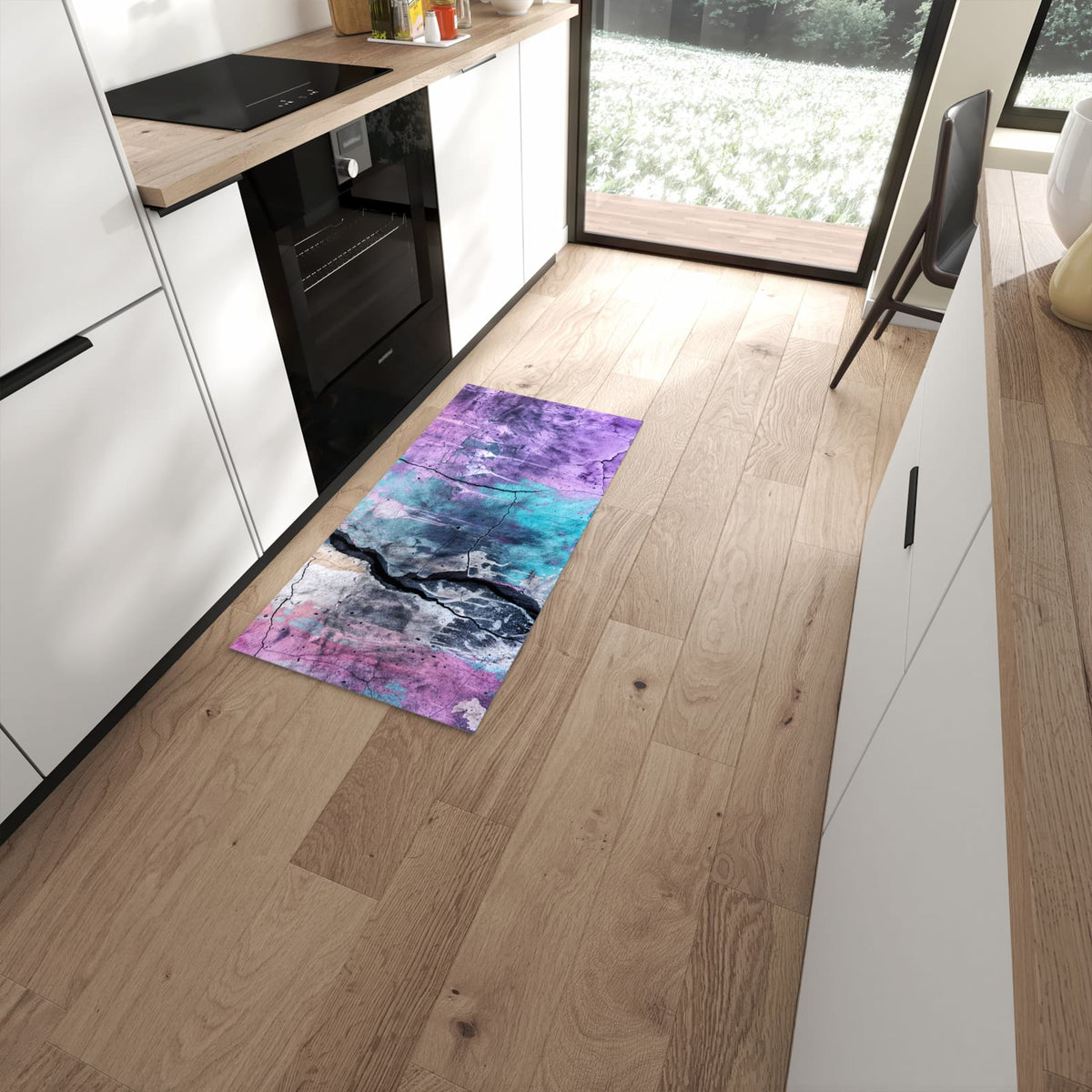Komfortabler waschbarer Küchenteppich mit Motiv Graffiti Wand Kunst in moderner Küche #grösse_60 x 120 cm
