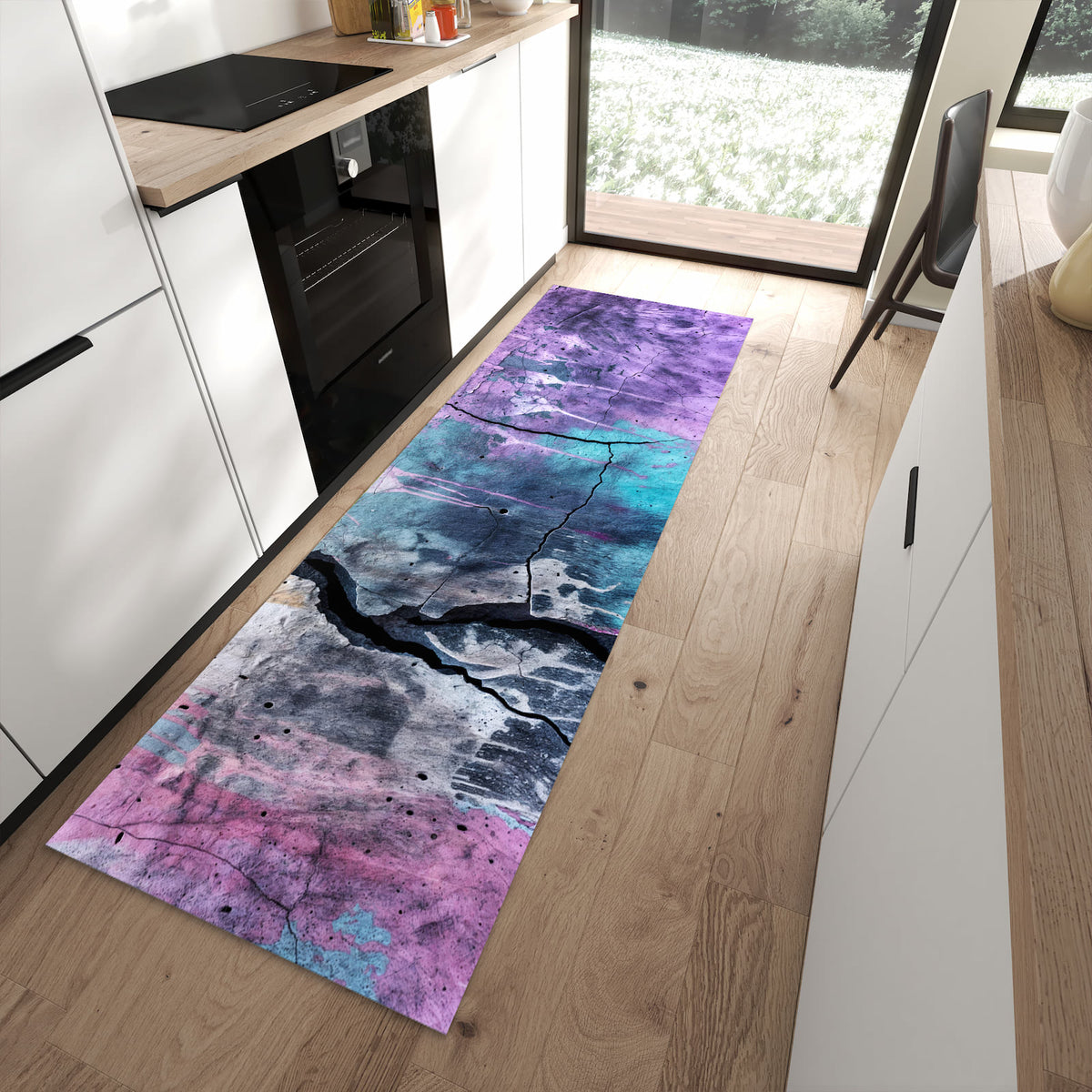 Rutschfester Küchenläufer mit Motiv Graffiti Wand Kunst in moderner Küche