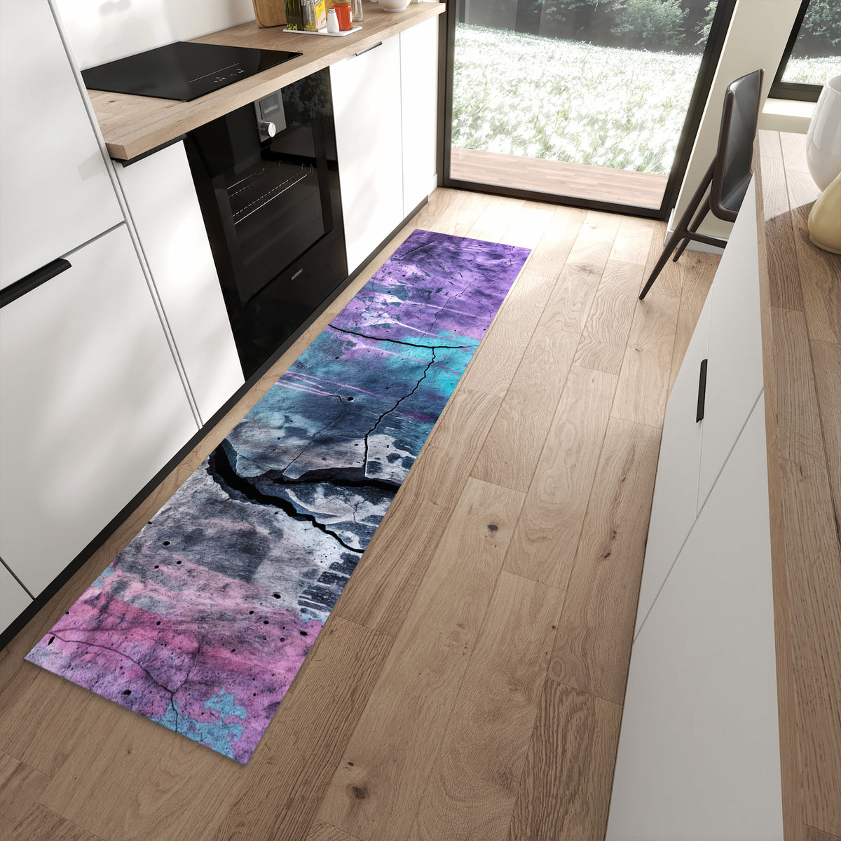 Rutschfester Küchenteppich mit Motiv Graffiti Wand Kunst für angenehmes Stehen in moderner Küche
