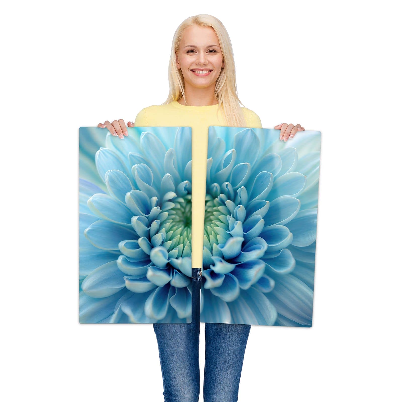 2-teilige Herdabdeckung mit Sanfte Blütenzauber-Motiv wird zur Größendarstellung gehalten