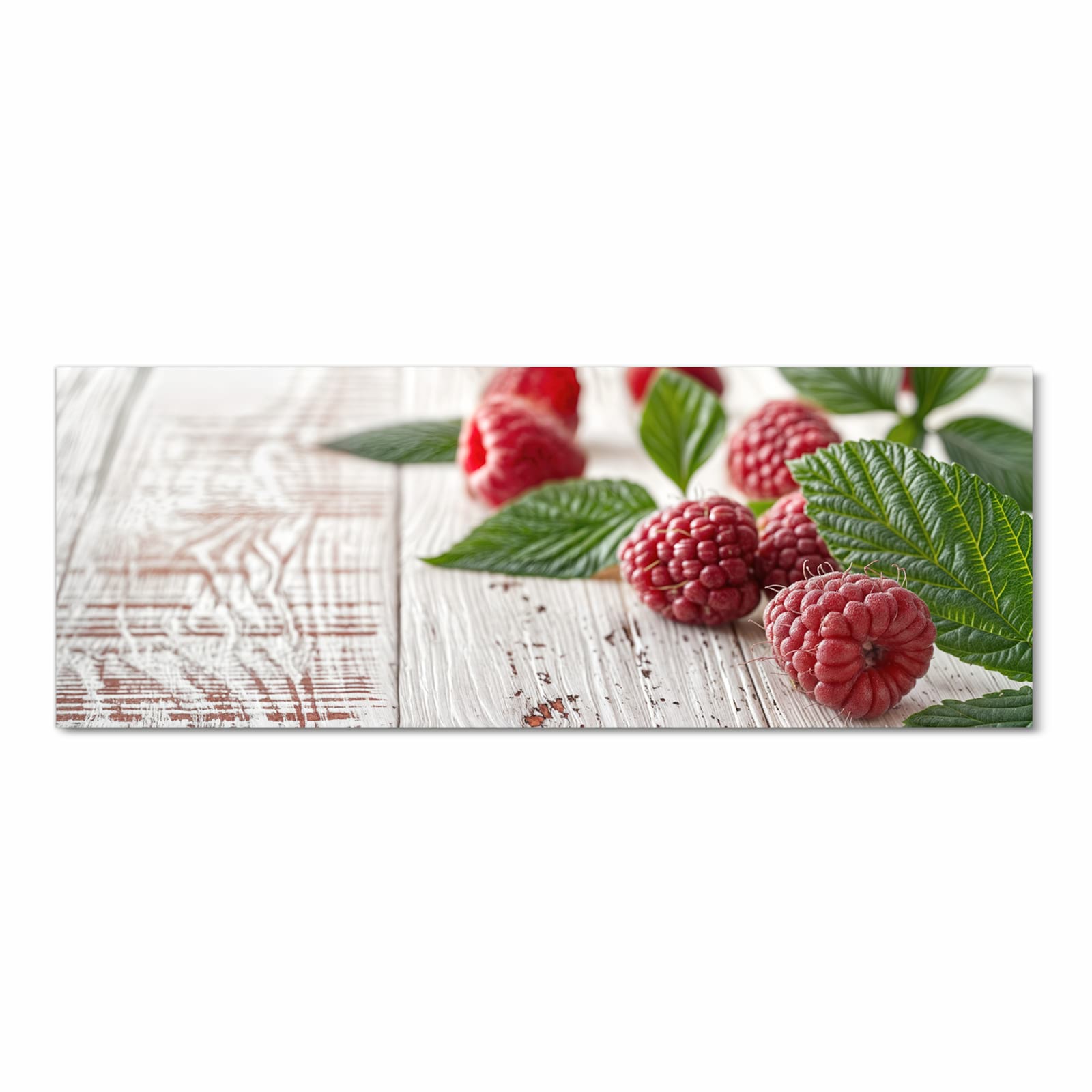 Bodenschonender Bodenläufer Teppich mit Motiv Himbeeren Holztisch in Frontansicht