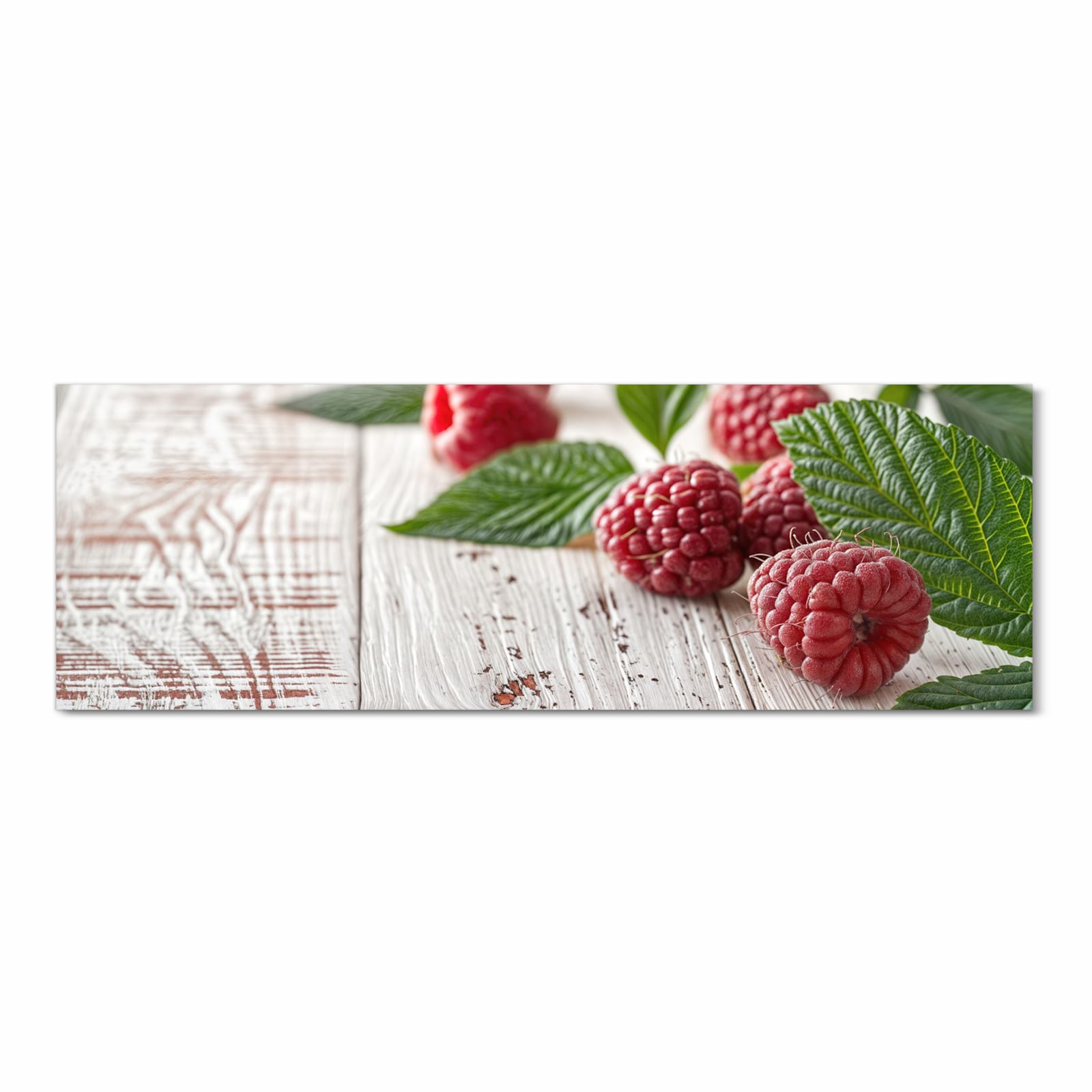 Hygienischer rutschfester Läufer mit Motiv Himbeeren Holztisch in Frontansicht für den Flur