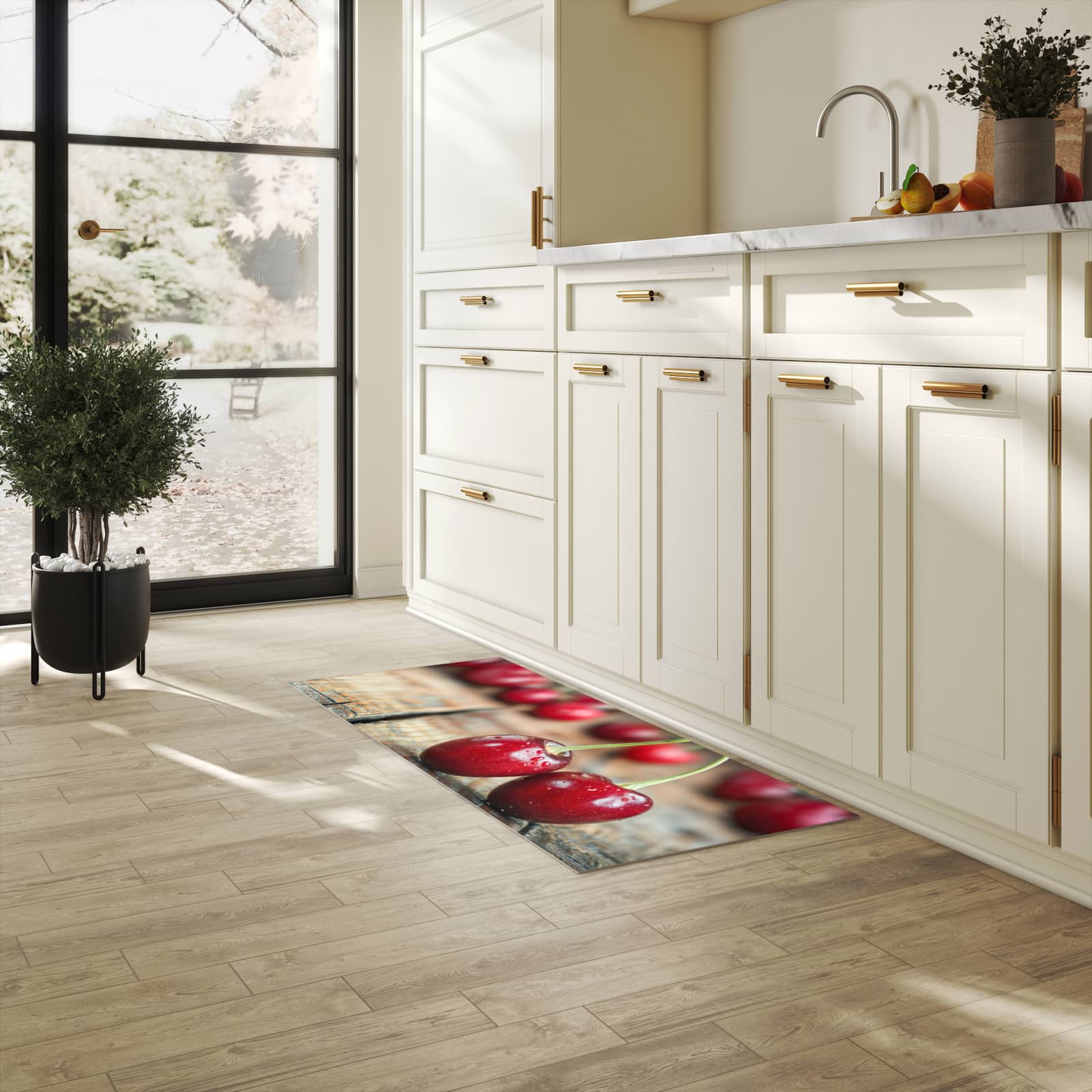 Läufer für die Küche mit Motiv Kirschen des Frische in heller Küche für Ordnung