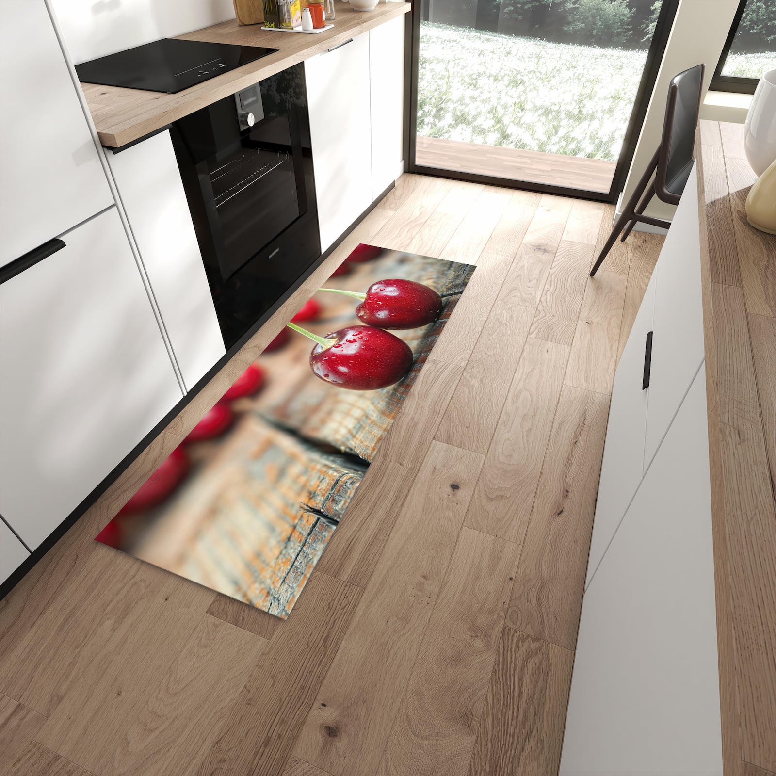 Waschbarer Küchenteppich mit Motiv Kirschen des Frische in moderner Küche