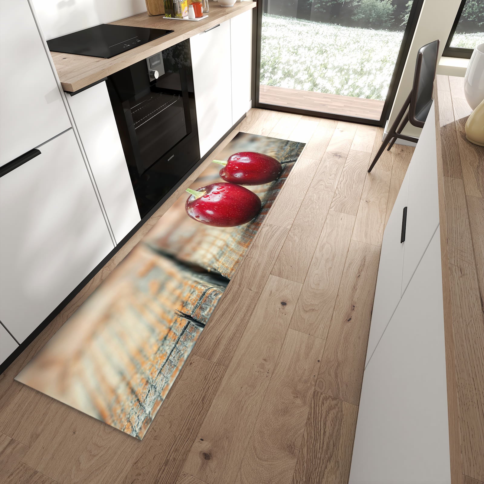 Langlebiger Küchenläufer mit Motiv Kirschen des Frische in moderner Küche