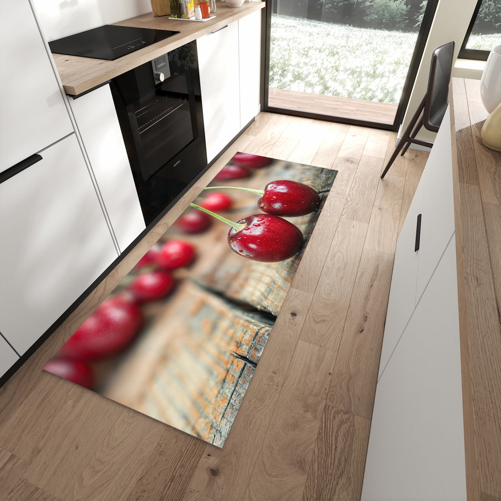 Rutschfester Küchenläufer mit Motiv Kirschen des Frische für Ordnung in moderner Küche