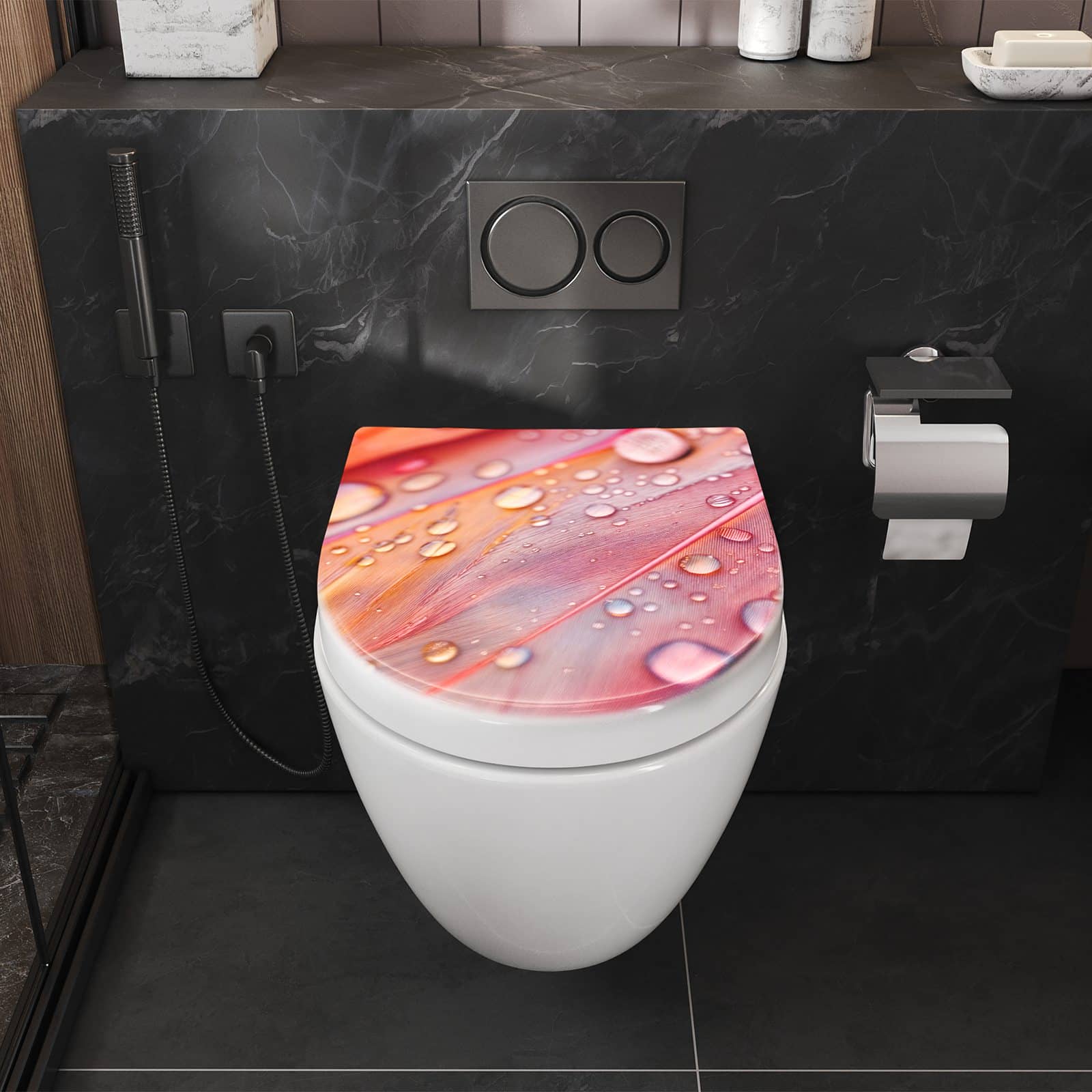 WC-Sitz mit Absenkautomatik Wassertropfen auf Federn