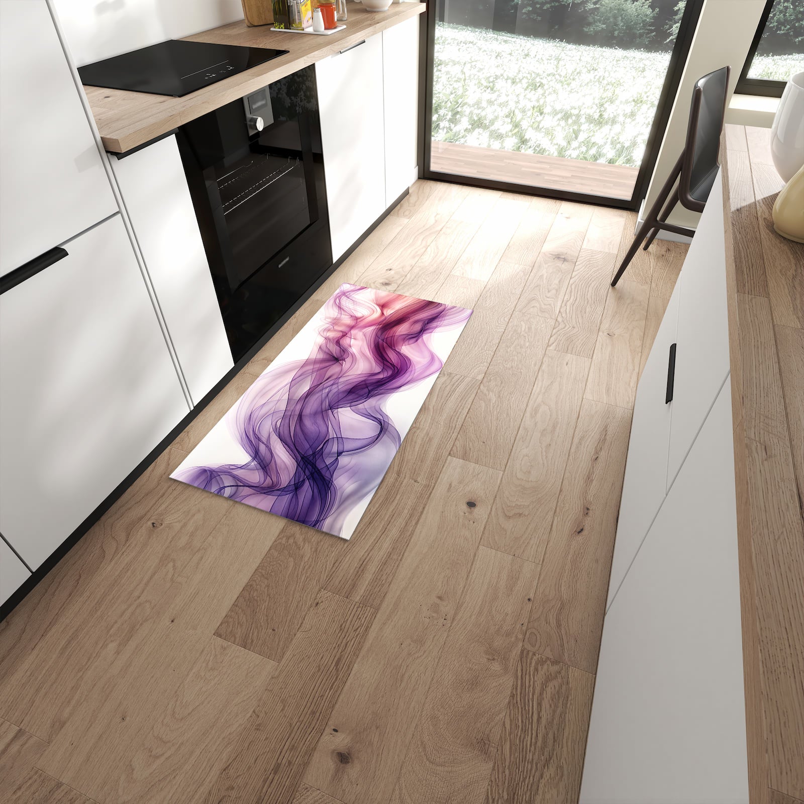 Waschbarer Küchenteppich mit Motiv Schwungvolle Linien in moderner Küche #grösse_60 x 120 cm