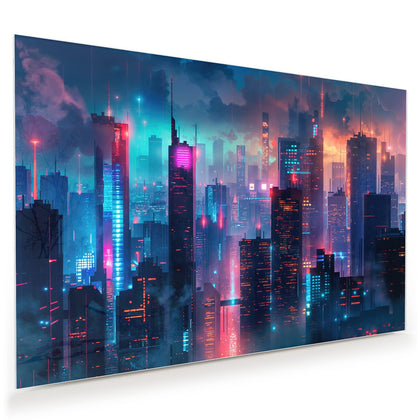 Wandbild mit dem Motiv Neon Skyline bei Nacht