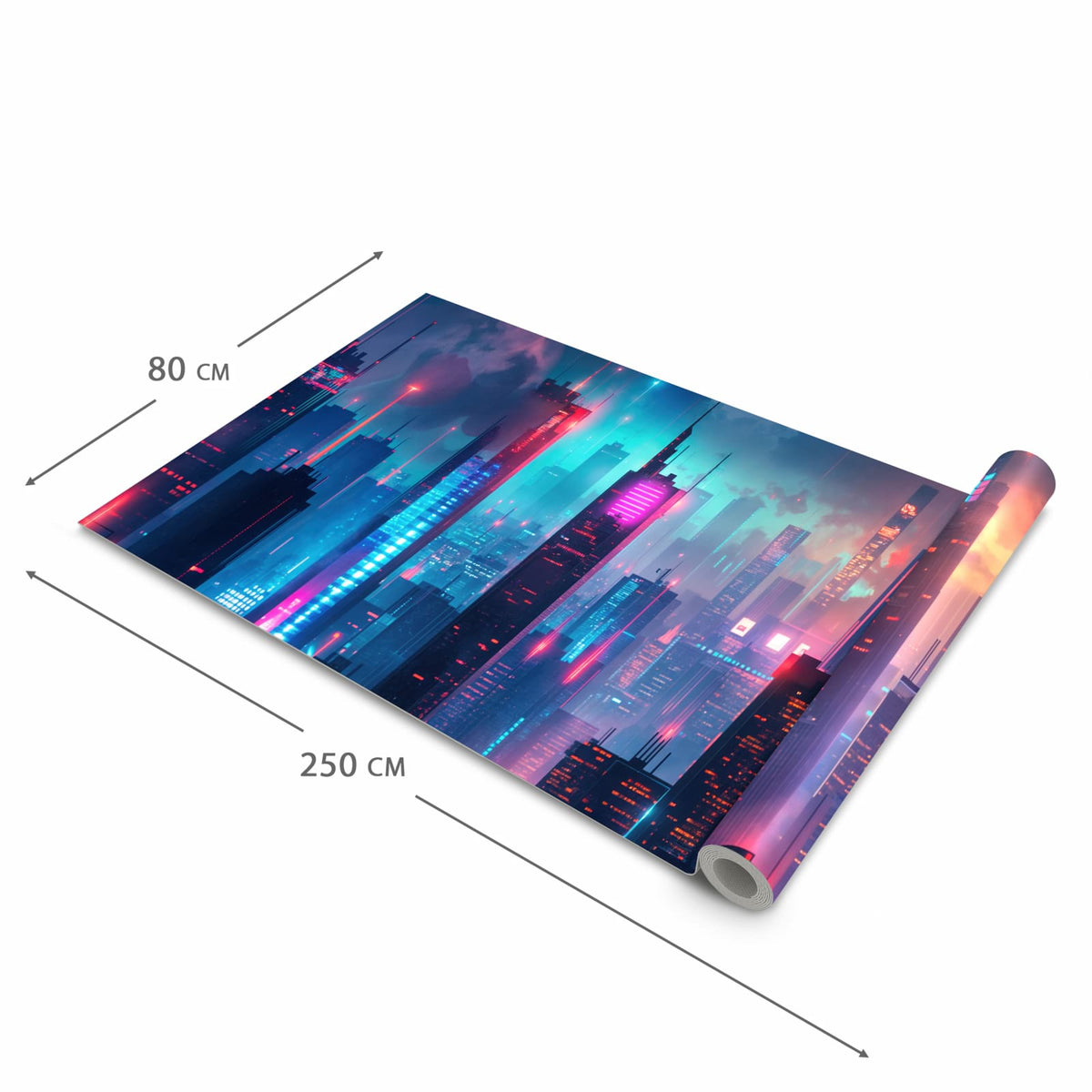 Flacher Küchenläufer mit Motiv Zukunftsstadt in der Grösse 80x250 cm für lange Flure