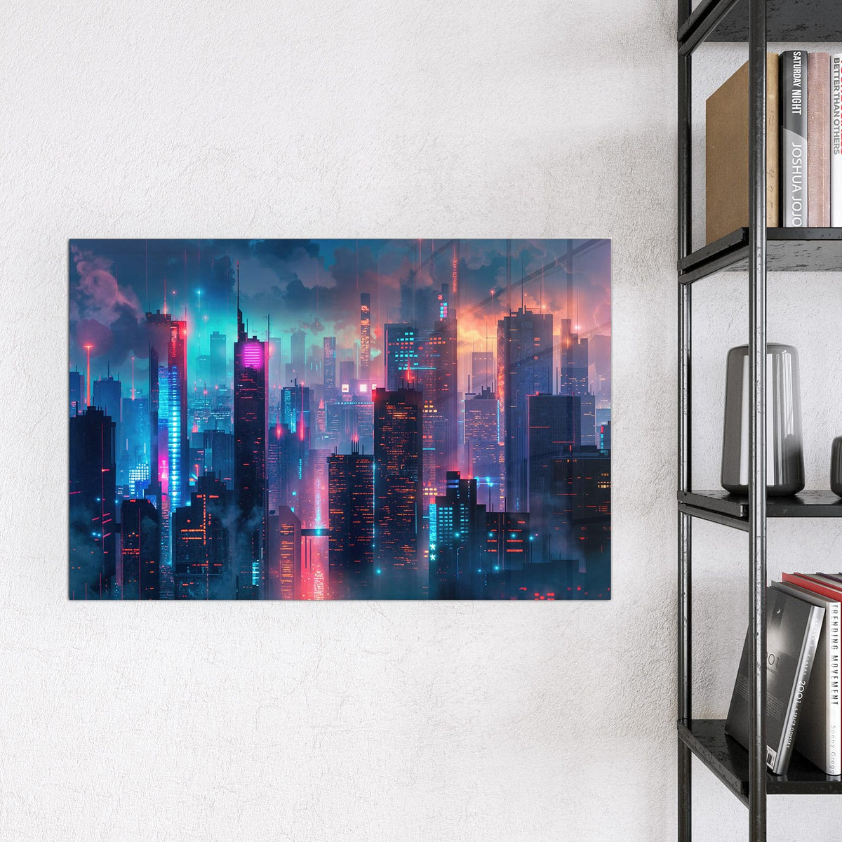 Magnettafel - Neon Skyline bei Nacht – Neonleuchtende Skyline bei Nacht