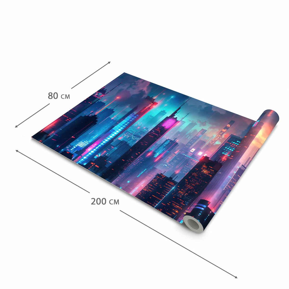 Langlebiger waschbarer Küchenläufer mit Motiv Zukunftsstadt in der Größe 80x250 cm
