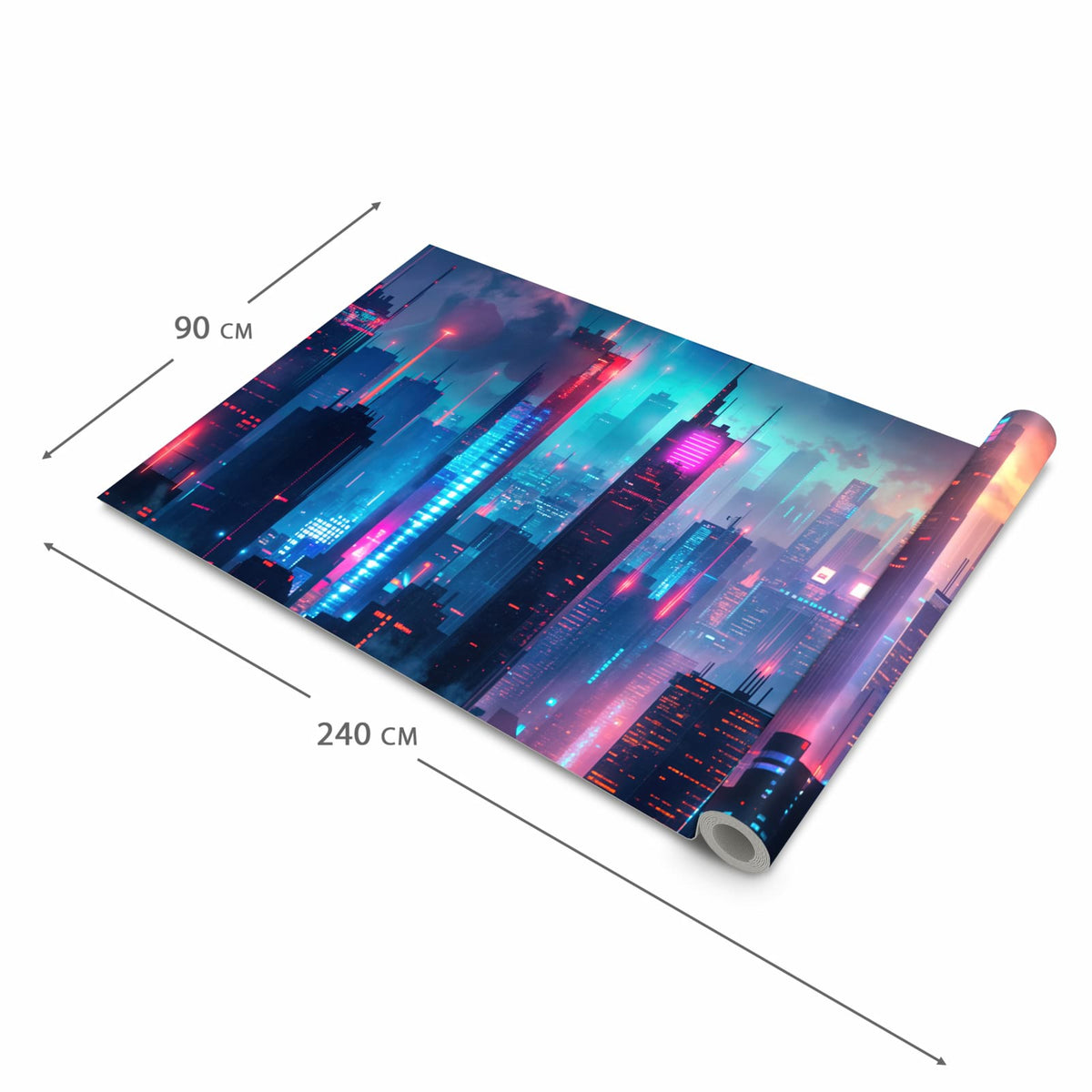 Rutschfester dünner Teppich mit Motiv Zukunftsstadt in der Grösse 80x250 cm, einfach zu reinigen