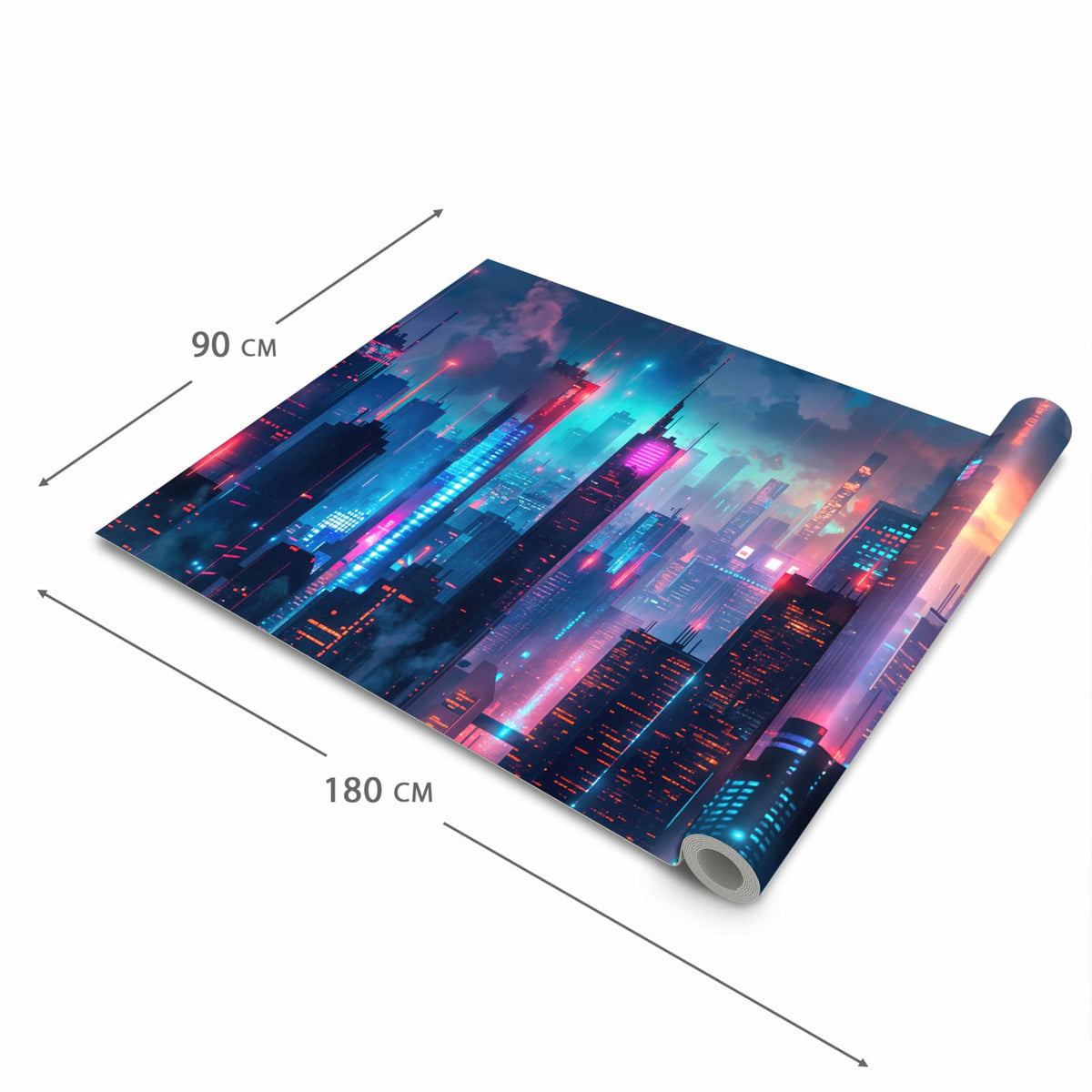 Rutschhemmender dünner Teppich mit Motiv Zukunftsstadt in der Grösse 80x250 cm