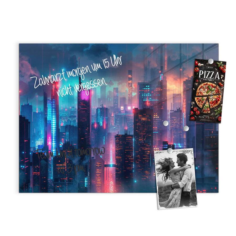 Maße Magnettafel - Neon Skyline bei Nacht