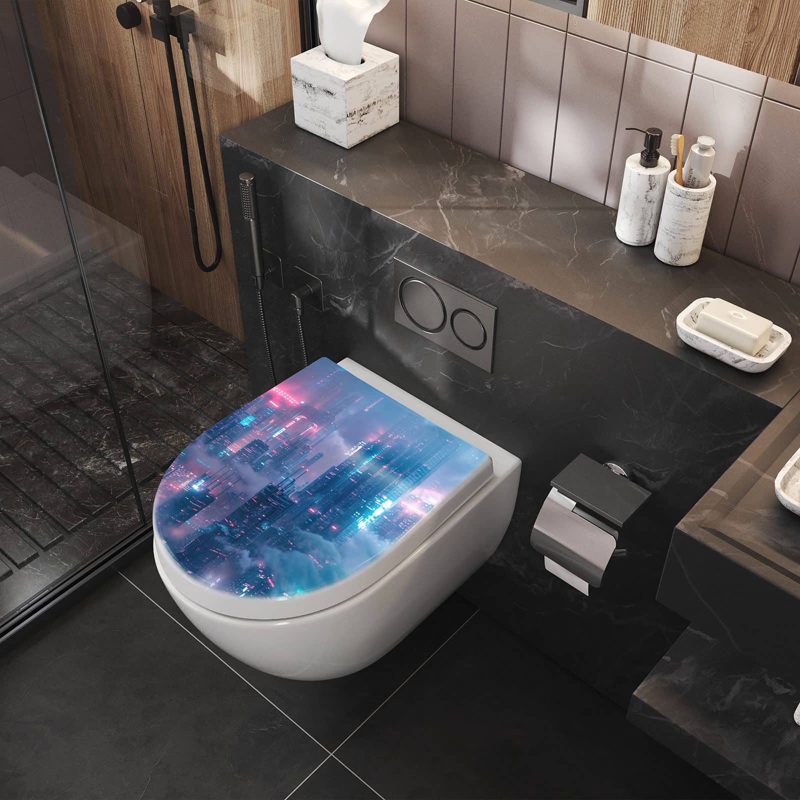 WC-Sitz mit Absenkautomatik Futuristische Stadt
