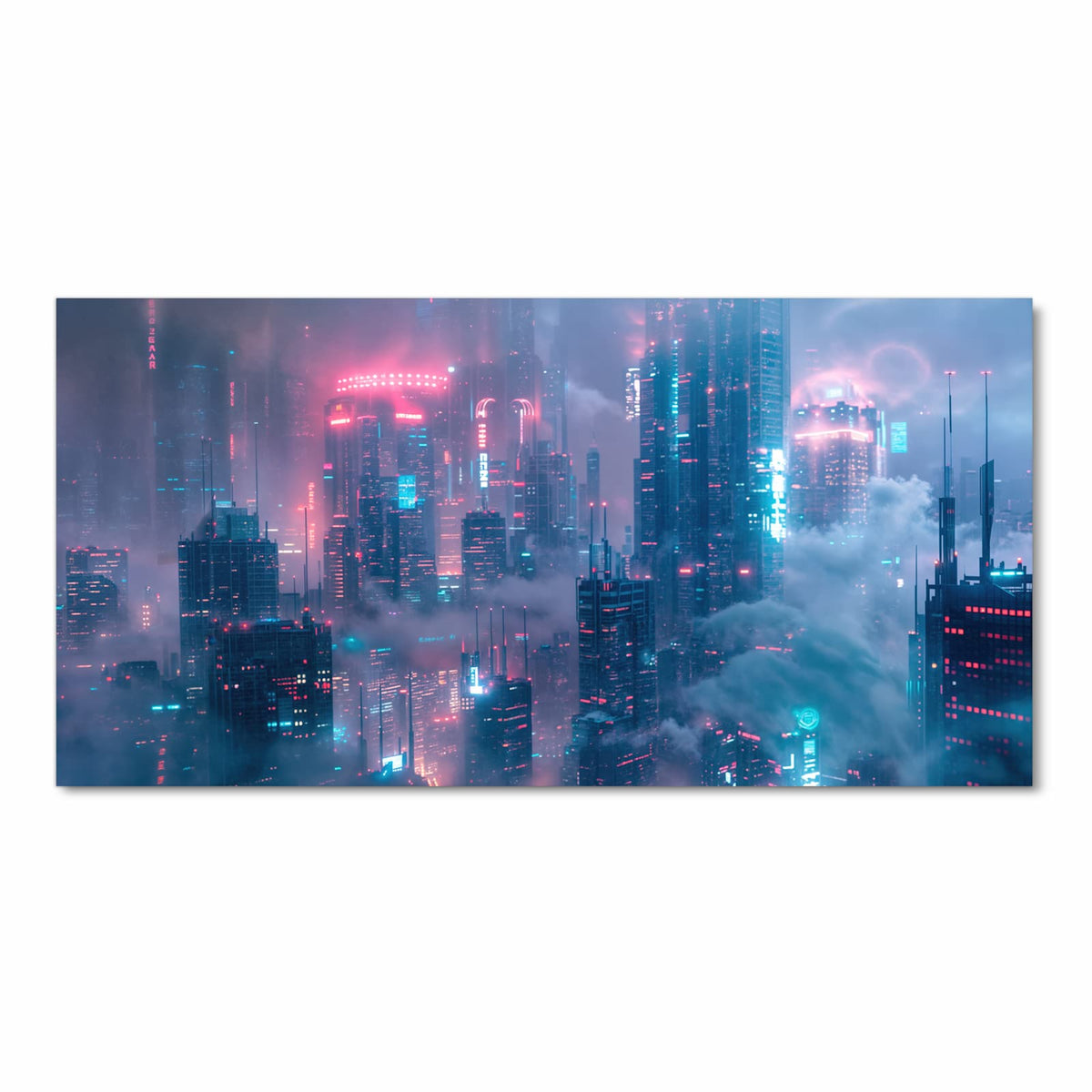 Formstabiler Bodenläufer Teppich mit Motiv Futuristische Stadt in Frontansicht