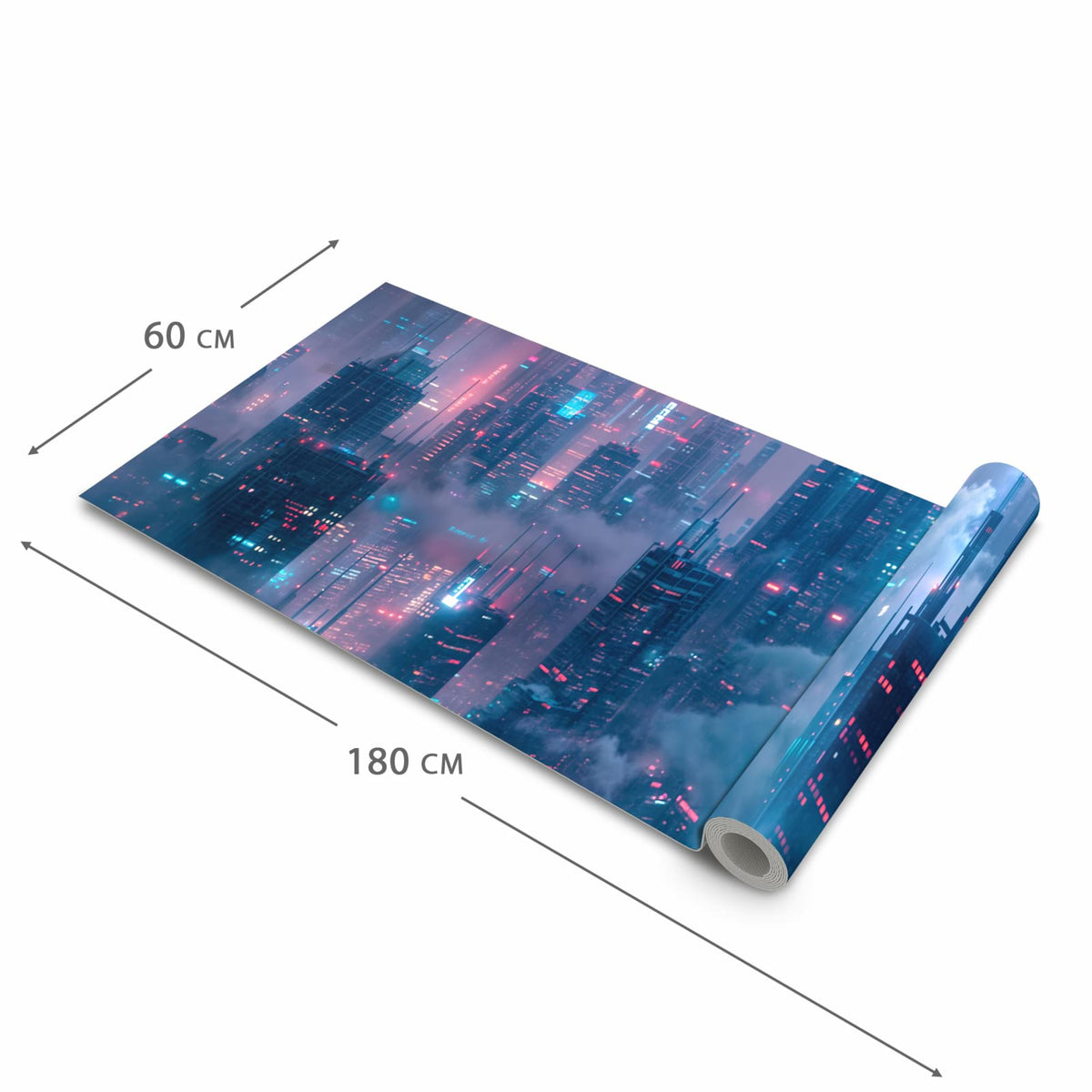 Flacher rutschfester Küchenläufer mit Motiv Futuristische Stadt in der Grösse 60x300 cm