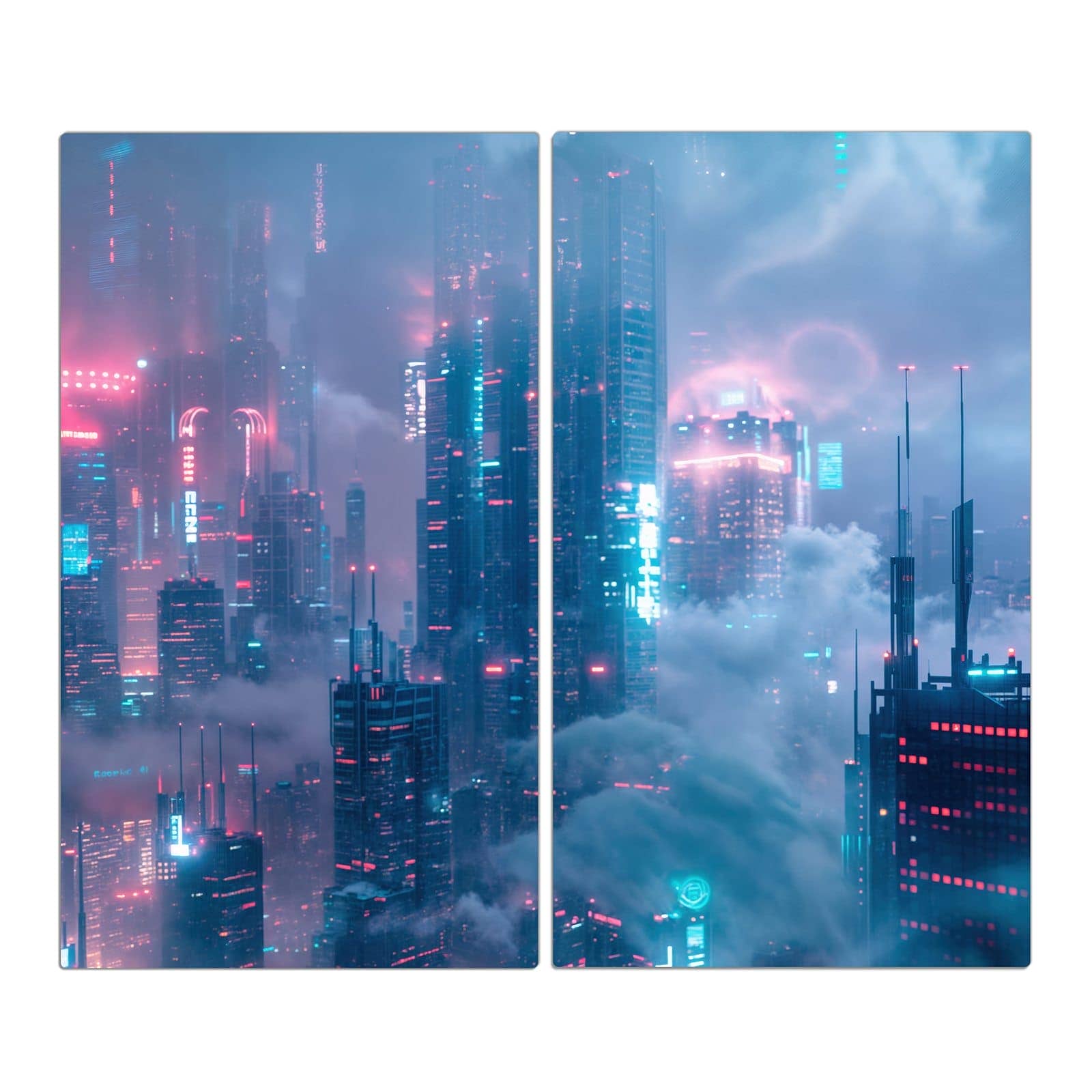 2-teilige Glasplatte Herd mit Futuristische Stadt-Motiv in der Frontansicht #grösse_2-Teilig (60x52cm)
