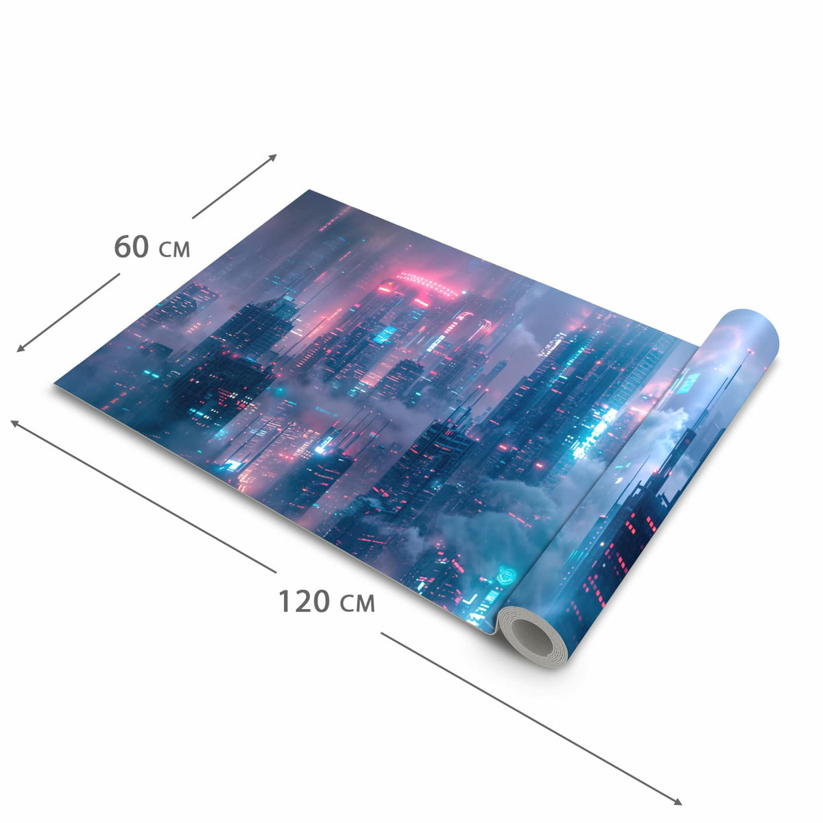 Geruchsneutraler Küchenläufer mit Motiv Futuristische Stadt in der Grösse 60x300 cm