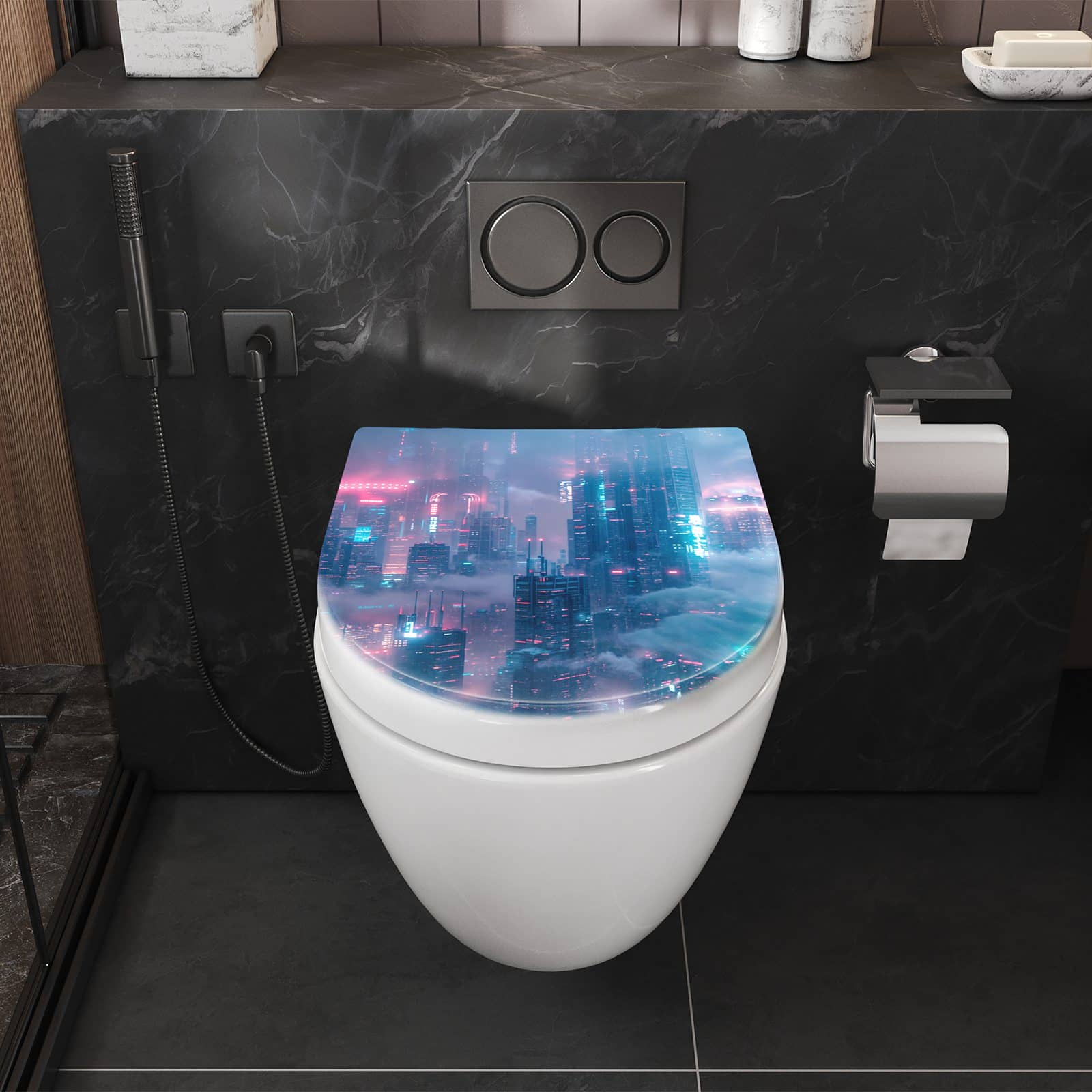 WC-Sitz mit Absenkautomatik Futuristische Stadt