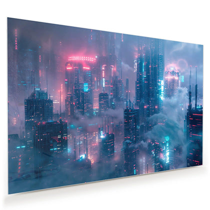 Wandbild mit dem Motiv Wolkenkratzer in Neon