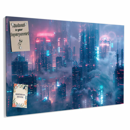 Metall Magnettafel mit dem Motiv Wolkenkratzer in Neon