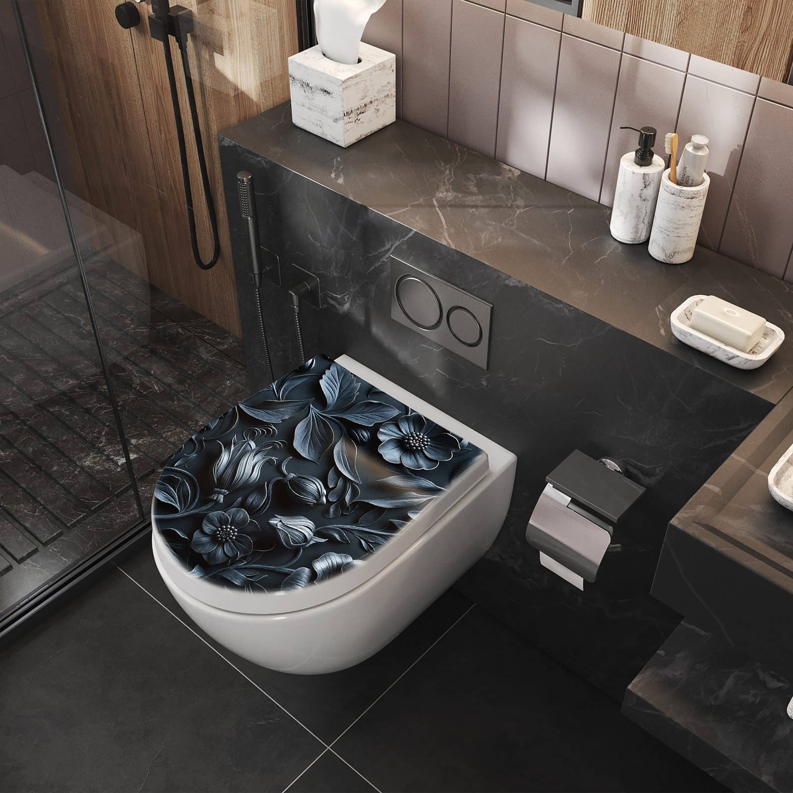 WC-Sitz mit Absenkautomatik Florales Muster