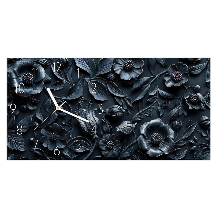 Wanduhr Florales Muster aus Glas – Querformat 60 × 30 cm mit Ziffernblatt Elegant
