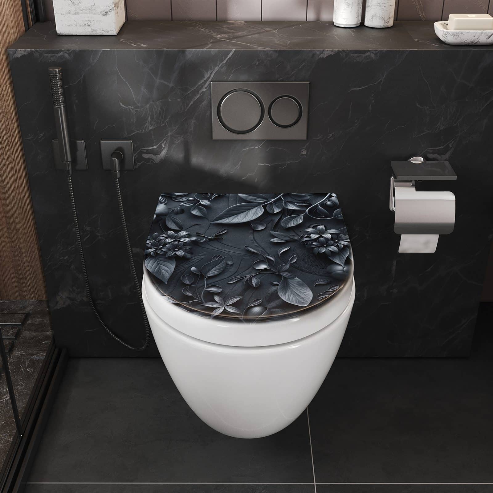 WC-Sitz mit Absenkautomatik Blumenmuster Dunkel