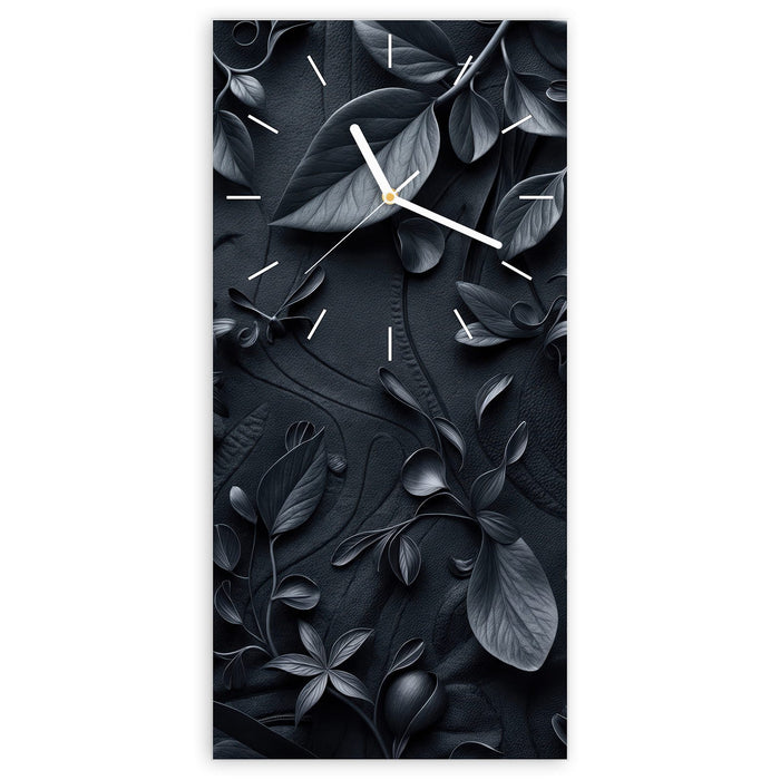 Wanduhr Blumenmuster Dunkel aus Glas – Hochformat 30 × 60 cm mit Ziffernblatt Linie
