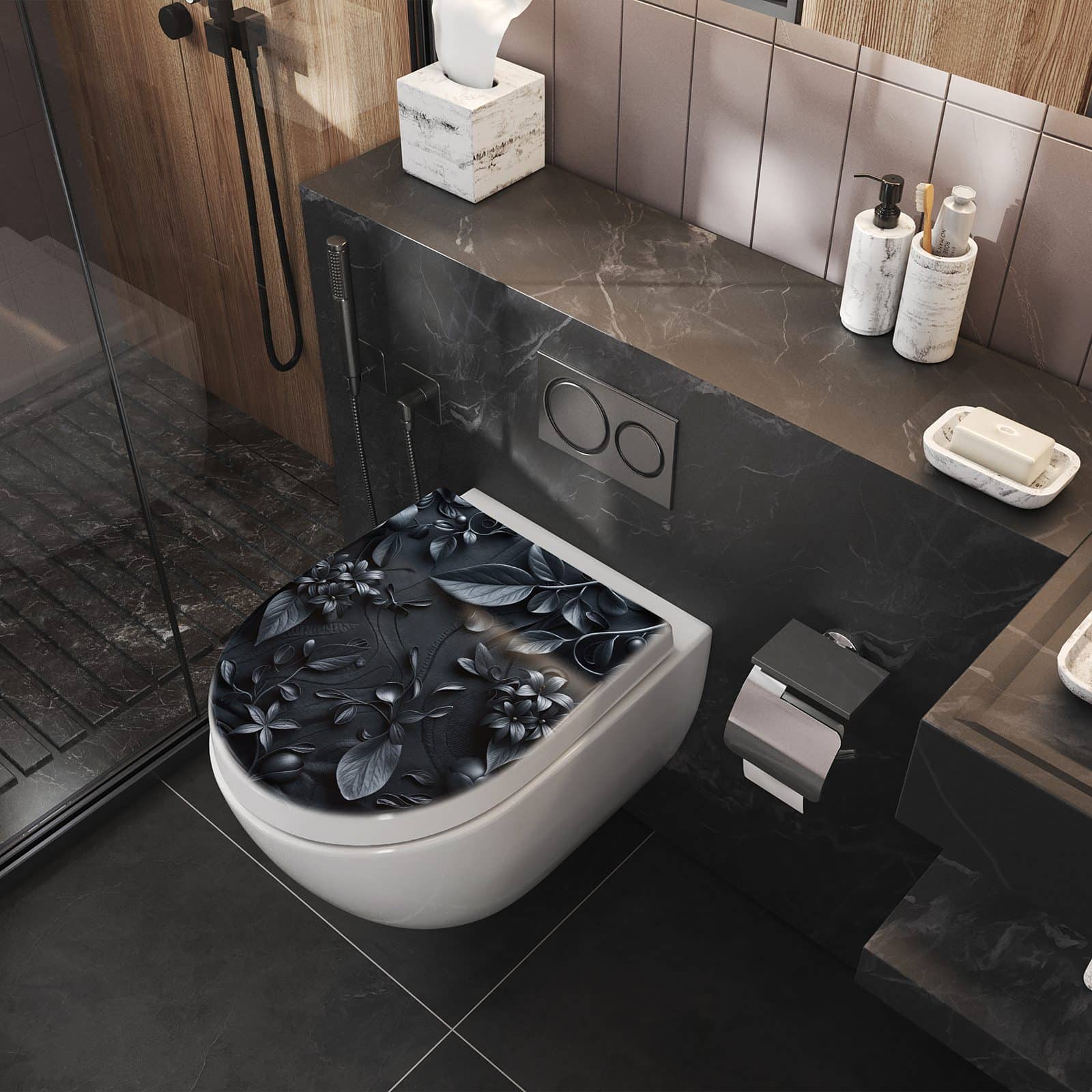 WC-Sitz mit Absenkautomatik Blumenmuster Dunkel