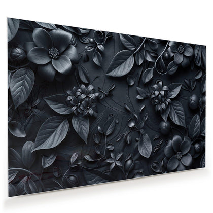 Wandbild mit dem Motiv Blütenrelief in Schwarz