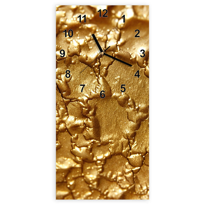 Wanduhr Goldene Struktur aus Glas – Hochformat 30 × 60 cm mit Ziffernblatt Modern