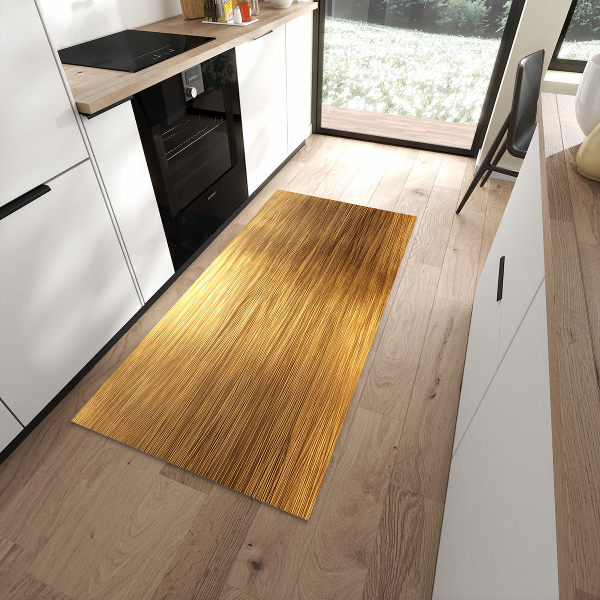 Rutschfester Küchenläufer mit Motiv Golden Textured Surface in moderner Küche