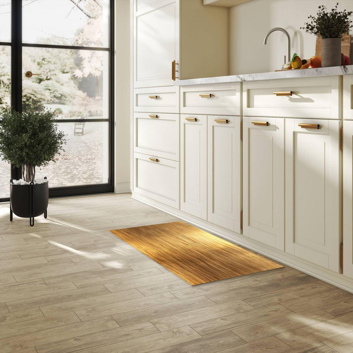Dünner waschbarer Küchenteppich mit Motiv Golden Textured Surface für angenehme Haptik in heller Küche