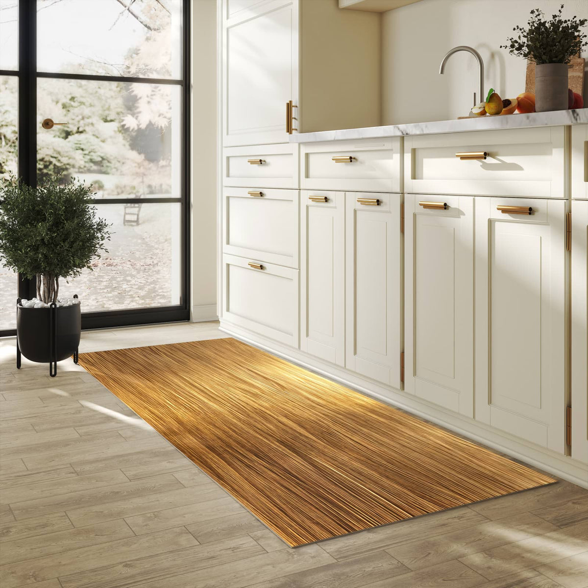 Waschbarer Küchenteppich mit Motiv Golden Textured Surface in heller Küche für sichere Aufbewahrung
