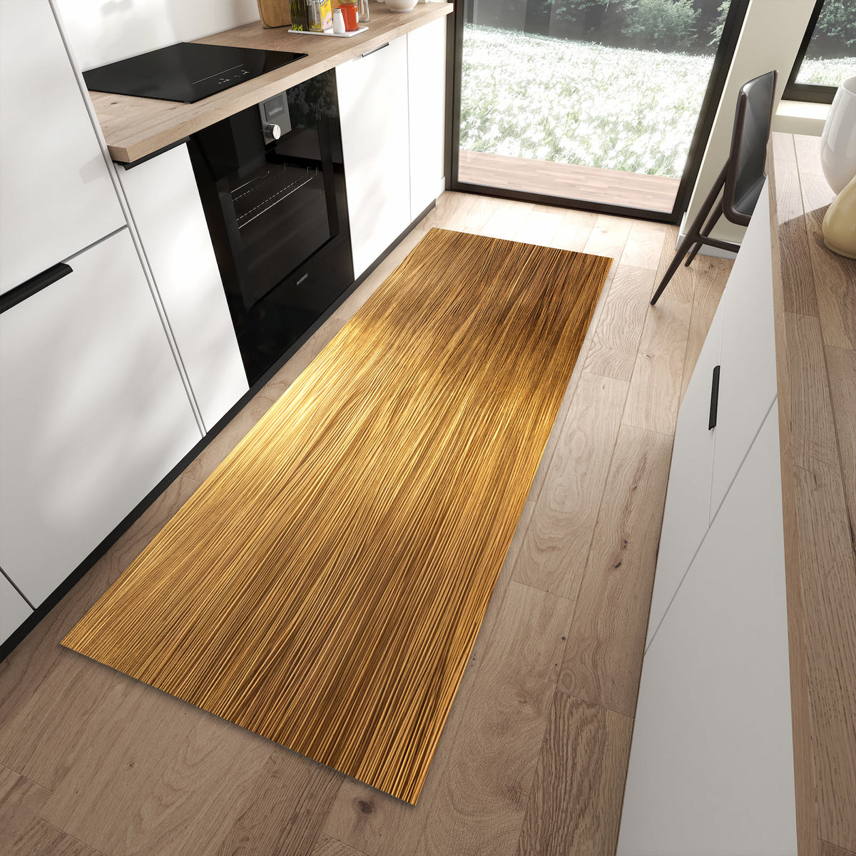 Feuchtigkeitsresistenter Küchenvorleger mit Motiv Golden Textured Surface in moderner Küche