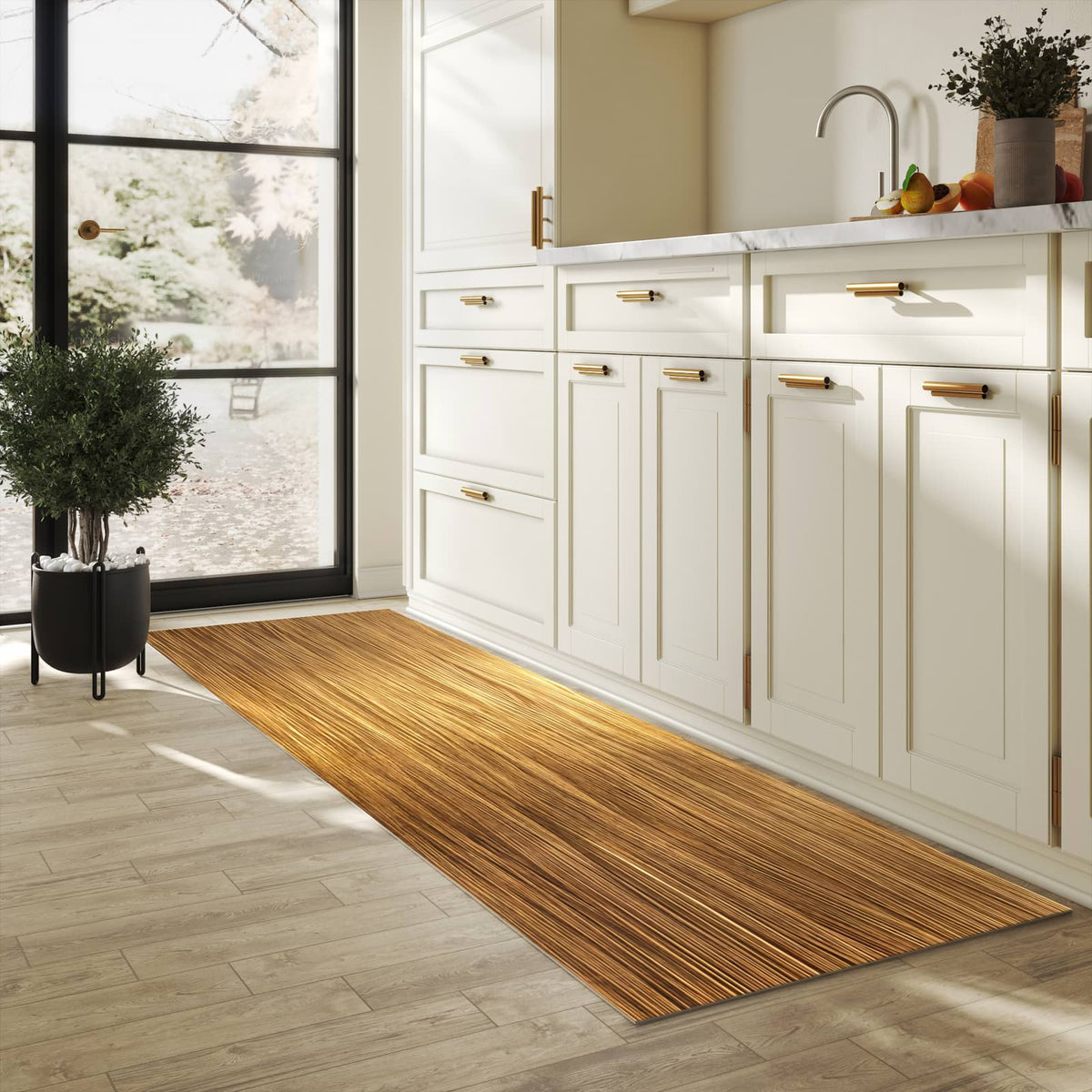 Bodenschonender rutschfester Küchenteppich mit Motiv Golden Textured Surface in heller Küche