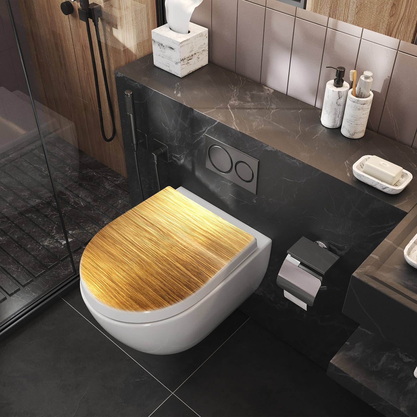 WC-Sitz mit Absenkautomatik Golden Textured Surface