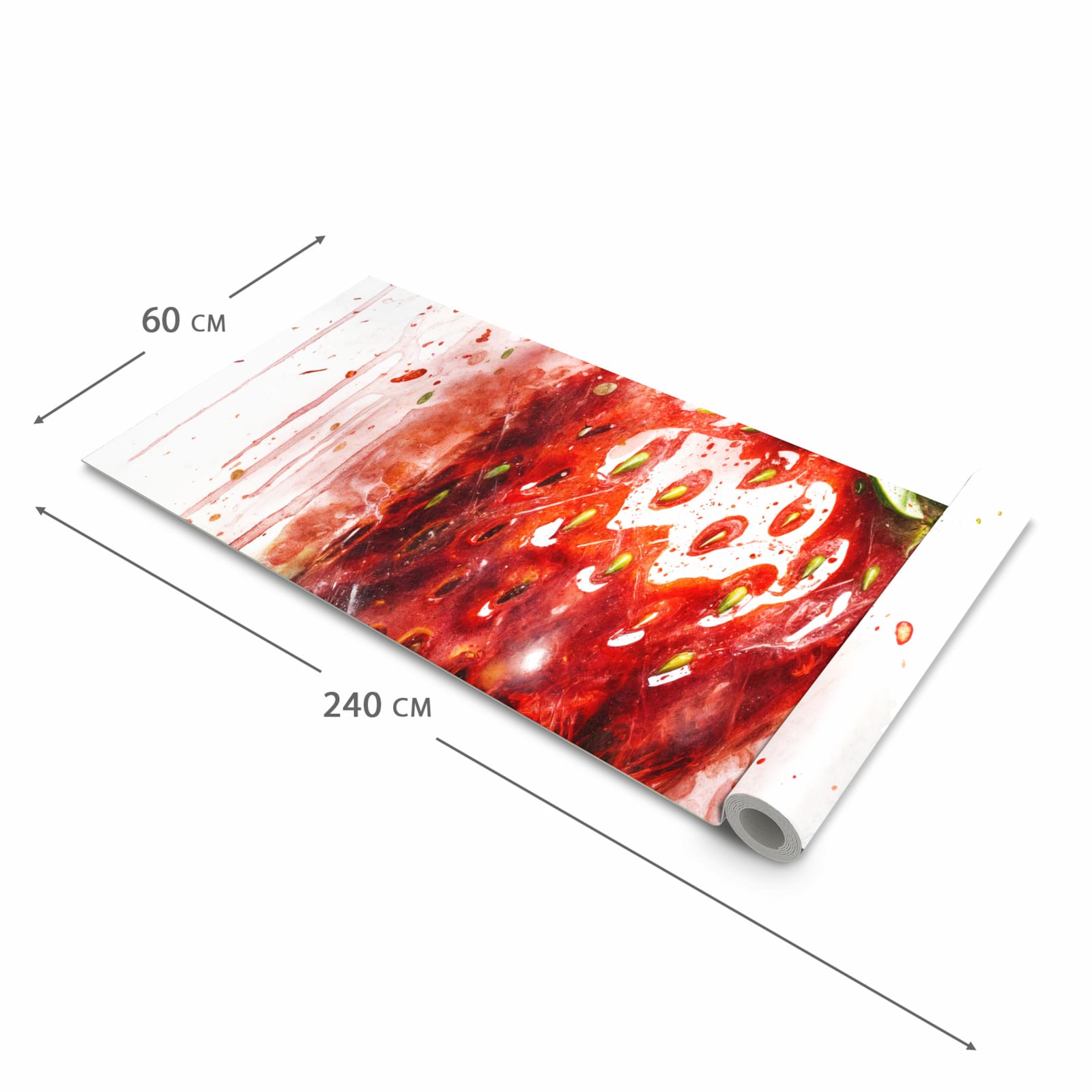 Abriebfester rutschfester Küchenteppich mit Motiv Erdbeerkunstwerk in der Grösse 60x240 cm