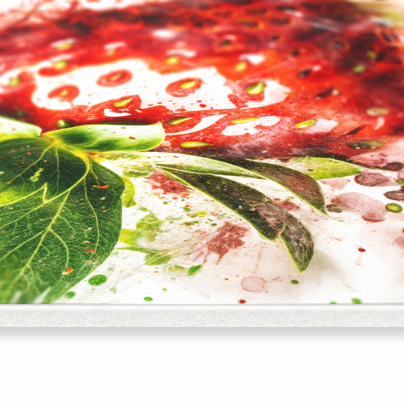 Schmutzabweisender Küchenläufer mit Motiv Erdbeerkunstwerk in seitlicher Ansicht