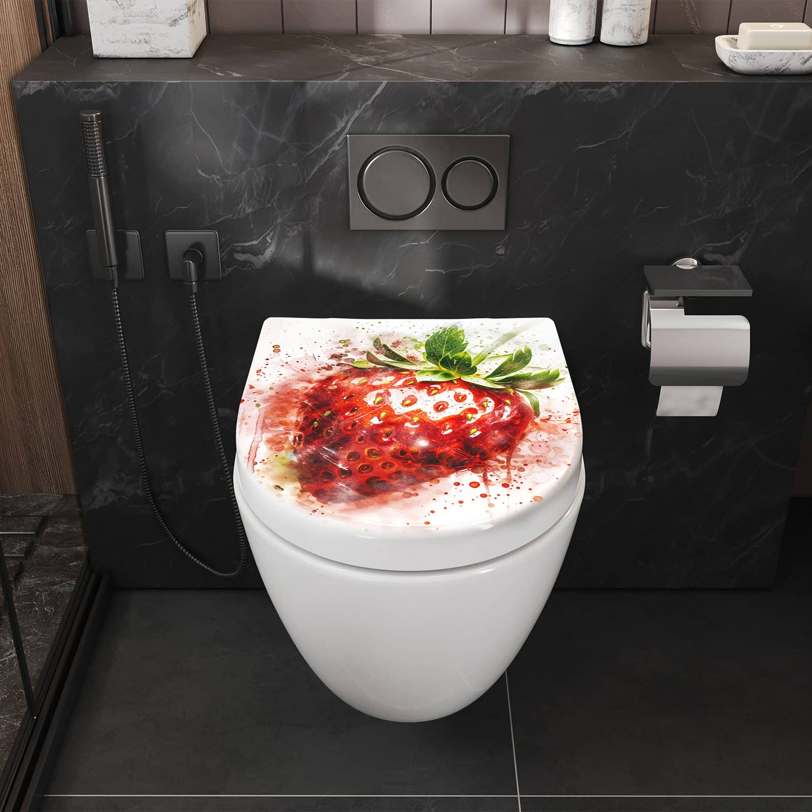 WC-Sitz mit Absenkautomatik Erdbeerkunstwerk