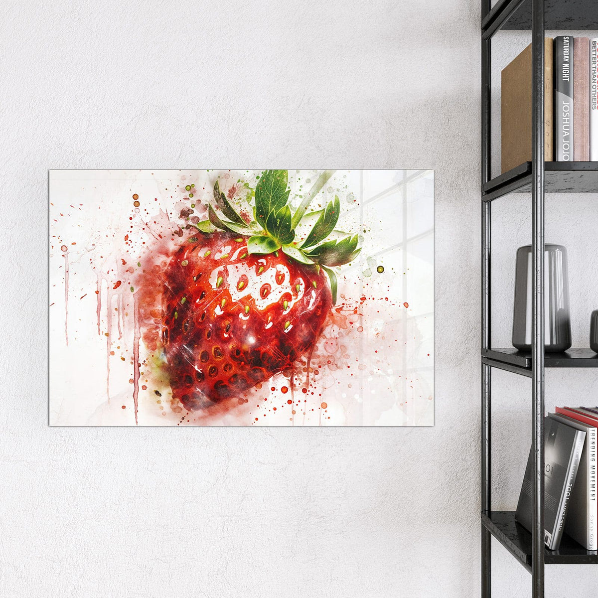Magnettafel - Erdbeere in Aquarell – Erdbeere mit roten Farbspritzern